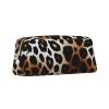 Dwrepo Leopard Print Pencil Bag Portable Leather Pencil Case Travel Makeup Bag Large Capacity Toiletry Bag for Women, Gold view 2