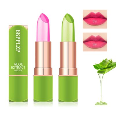 2 Pieces Aloe Vera Lipstick,Long Lasting Moisturizing Lip Balm,Nourishing Lip stick,Lipstick,Lip Balm,Magic Temp Color Change,Waterproof Lip Gloss Matte Makeup