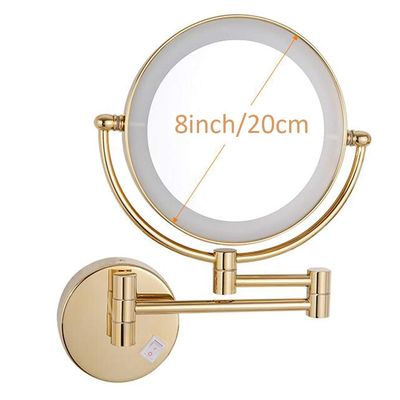 JCAKES Makeup Vanity Mirror,LED Lighted Two-Sided Bathroom Mirror 3X Magnification Wall Mounted Beauty Mirror Extendable Cosmetic Mirror Powered by Plug,Gold (Color : Gold, Size : 8inch)