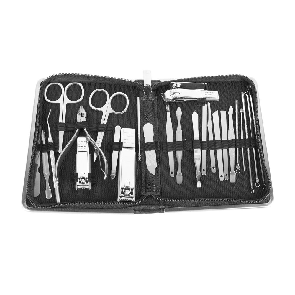 26PCS Manicure Set Black Nail Clippers Set Versatile Nail Care Tools Carbon Steel Manicure Tools Kit for Home Salon