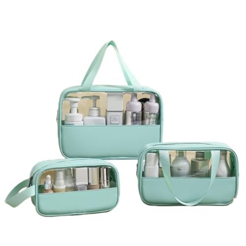 NIORYUZ 3-Pieces Clear Cosmetics Bag Transparent PVC Travel Pouch Makeup Organizer Water Proof Cases, Set of 3 (Mint Solid)