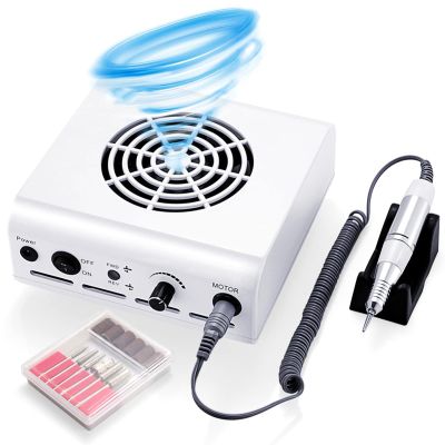 UIILO Nail Dust Collector,80W Nail Dust Collector 2 in 1 Powerful Nail Dust Extractor Cleaner Suction Fan Machine Pedicure Nail Tools,White