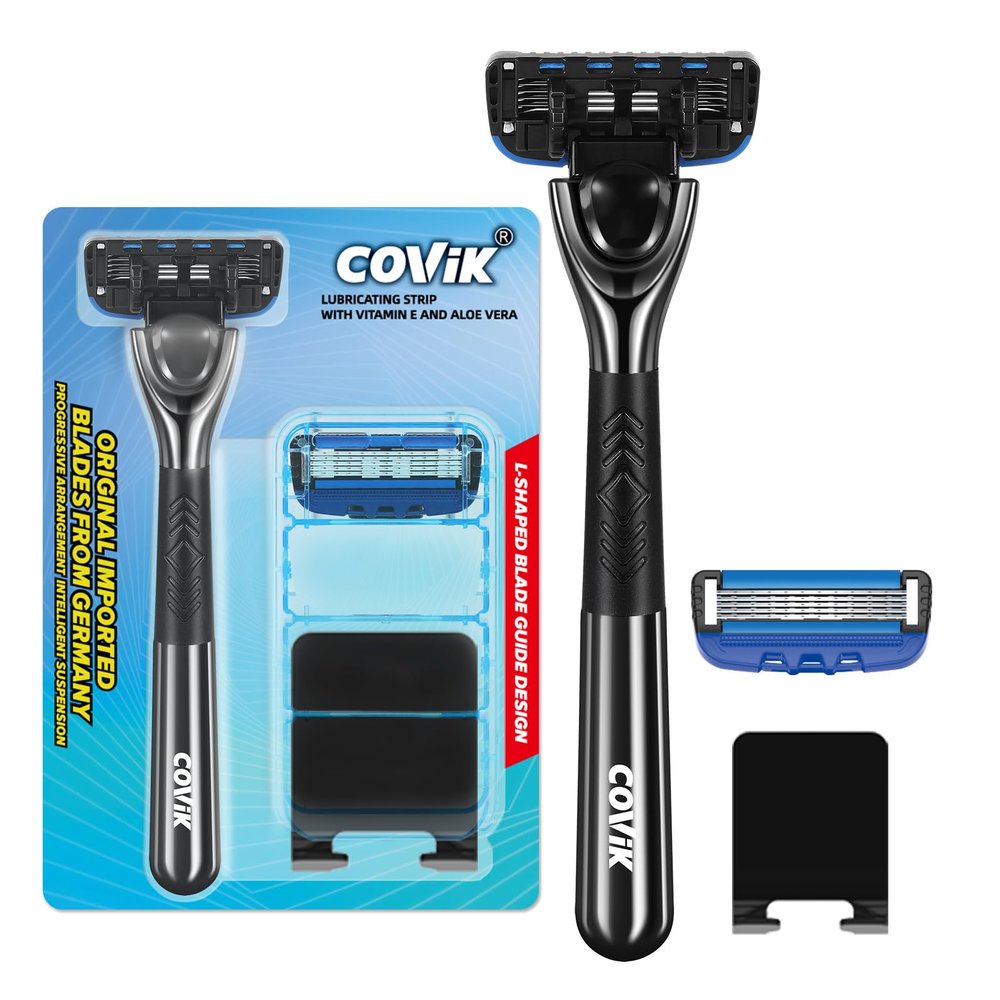 COVIK 5Blade Razor for Men with Dual Lubrication Shaving Comfortable and Smooth Shaving Razors for Men, Handle & Cartridges (Cartridges fit Razor Handles only)