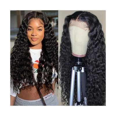 Headband Wig 5X5 Deep Wave Lace Closure Wigs Peruvian Human Hair 14-40inch Glueless Pre Plucked with Baby Hair Deep Curly Transparent Lace Wigs for Black Women Glueless Wigs ( Color : 5X5 closure wig