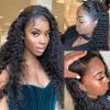 Headband Wig 5X5 Deep Wave Lace Closure Wigs Peruvian Human Hair 14-40inch Glueless Pre Plucked with Baby Hair Deep Curly Transparent Lace Wigs for Black Women Glueless Wigs ( Color : 5X5 closure wig view 2