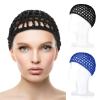 WLLHYF Net Shower Cap 2 PCS Drying Curly Hair Care Spa Hat Wrap Cover Stretchy Knit Nets Hairnet Mesh Crochet Sleep Back Bathing Sleeping Bonnet(black/blue) view 1