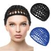 WLLHYF Net Shower Cap 2 PCS Drying Curly Hair Care Spa Hat Wrap Cover Stretchy Knit Nets Hairnet Mesh Crochet Sleep Back Bathing Sleeping Bonnet(black/blue) view 2