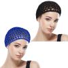 WLLHYF Net Shower Cap 2 PCS Drying Curly Hair Care Spa Hat Wrap Cover Stretchy Knit Nets Hairnet Mesh Crochet Sleep Back Bathing Sleeping Bonnet(black/blue) view 3