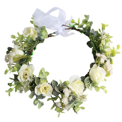 Trepveter Rose Flower Crown Floral Crown Flower Garland Headband Floral Headpiece Halo Cosplay Halloween Bridal Wedding Photo Props Renaissance Party Prom Beige