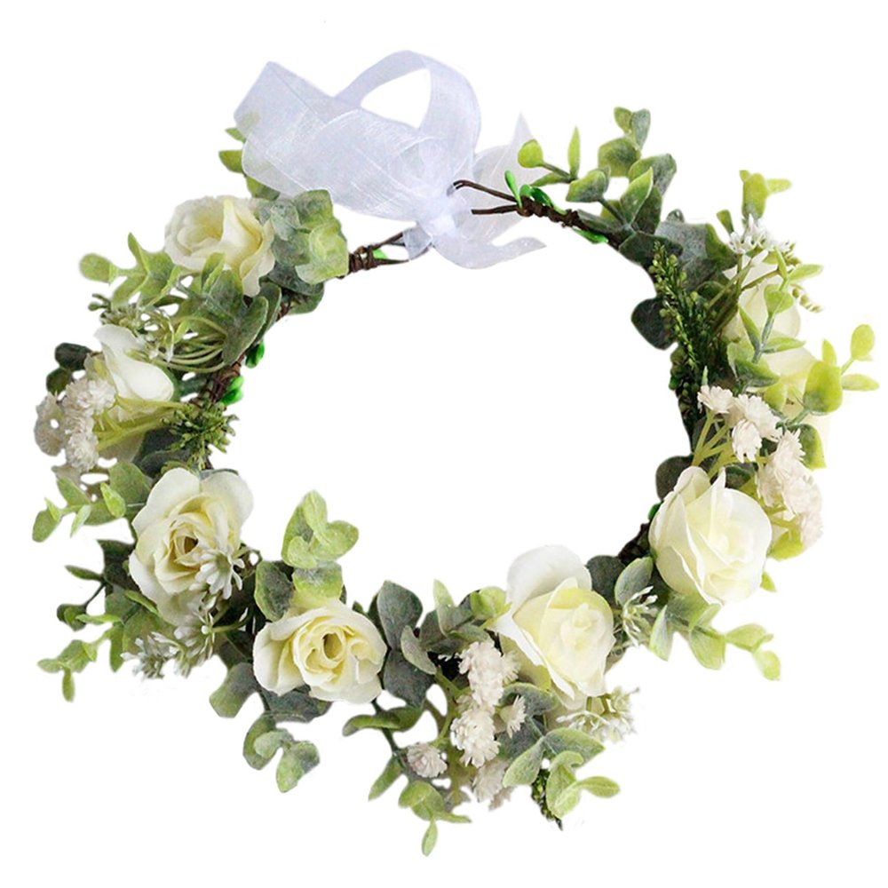 Trepveter Rose Flower Crown Floral Crown Flower Garland Headband Floral Headpiece Halo Cosplay Halloween Bridal Wedding Photo Props Renaissance Party Prom Beige