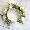 Trepveter Rose Flower Crown Floral Crown Flower Garland Headband Floral Headpiece Halo Cosplay Halloween Bridal Wedding Photo Props Renaissance Party Prom Beige view 3