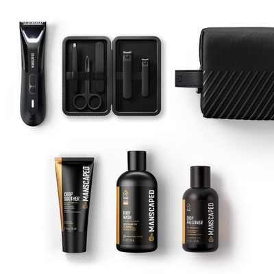 MANSCAPED The Premier Package 5.0 Ultra, with The Lawn Mower 5.0 Ultra Men's Groin & Body Hair Trimmer, Shears 3.0, Crop Preserver Ball Deodorant, Refined Body Wash, Crop Soother, Shed 2.0