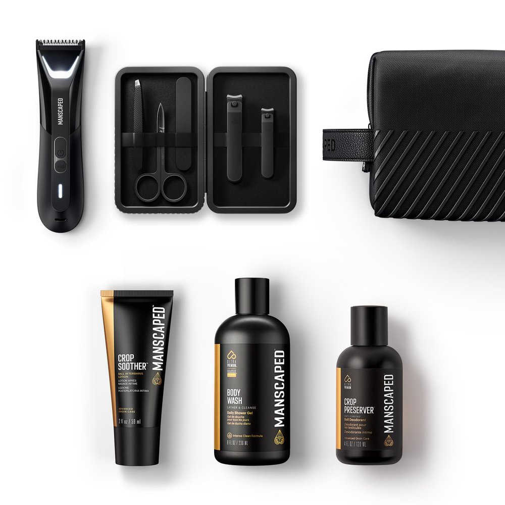 MANSCAPED The Premier Package 5.0 Ultra, with The Lawn Mower 5.0 Ultra Men's Groin & Body Hair Trimmer, Shears 3.0, Crop Preserver Ball Deodorant, Refined Body Wash, Crop Soother, Shed 2.0