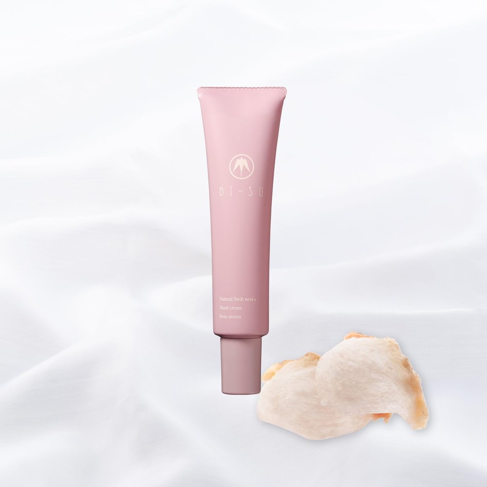 BI-SU Hand Cream | Hand Moisturizer, Natural Swiftlet Nests Extract, Collagen, Sialic Acid, Anti-aging Japanese Skincare, Prevents Dryness, Keeps Hands Soft, Rose Lover Scent, 1.06oz, 30g