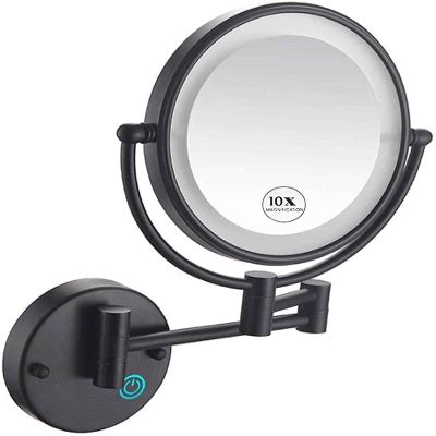BAKYAR Wall Mounted Makeup Mirror 10X Magnification, Round Makeup Mirror 8inch Bathroom Mirror 360 Rotation Double-Sided Mirror, USB