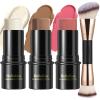 3 Pcs Cream Contour Stick Makeup Kit, Shades with Highlighter,Blush and Bronzer Contour Stick for Sculpt the Cheeks, Waterproof, Matte & Dewy Finish (Light-Medium,#02+#10+#12) view 1