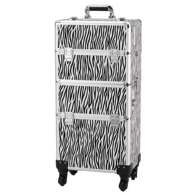 3 in 1 Rolling Makeup Train Case,Professional Cosmetic Trolley Large Storage with Keys Swivel Wheels,Makeup Travel Case,Salon Barber Case Traveling Cart Trunk for Make Up Hairstylists (White Zebra)