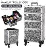 3 in 1 Rolling Makeup Train Case,Professional Cosmetic Trolley Large Storage with Keys Swivel Wheels,Makeup Travel Case,Salon Barber Case Traveling Cart Trunk for Make Up Hairstylists (White Zebra) view 3