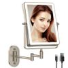 FASCINATE Rechargeable Wall Mounted Makeup Mirror, 8.7" Double Sided Touch Switch 1X 10X Rectangle Magnifying Mirror Wall Mounted, 3 Color Setting, Extended Arm 360 Swivel Foldable Nickel view 1