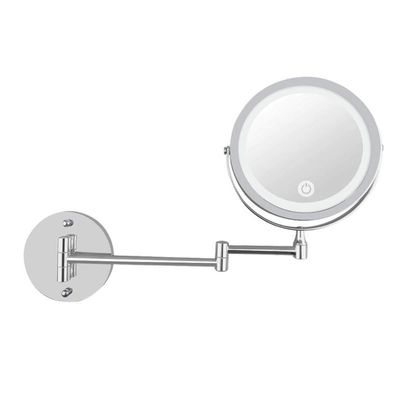7-Inch LED Wall Mounted Makeup Mirror, 5X/10X Magnification Two-Sided Swivel Extendable Bathroom Vanity Mirror, Touch Button Adjustable Light Powered by Battery