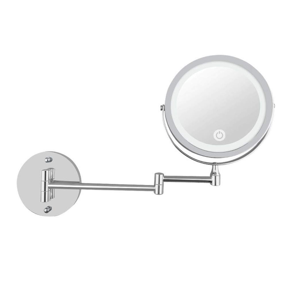 7-Inch LED Wall Mounted Makeup Mirror, 5X/10X Magnification Two-Sided Swivel Extendable Bathroom Vanity Mirror, Touch Button Adjustable Light Powered by Battery