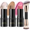 3 Pcs Cream Contour Stick Makeup Kit, Shades with Highlighter, Blush and Bronzer Contour Stick for Sculpt the Cheeks, Waterproof, Matte & Dewy Finish (Light,#01+#09+#11) view 1
