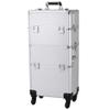 3 in 1 Rolling Makeup Train Case,Professional Cosmetic Trolley Large Storage with Keys Swivel Wheels,Makeup Travel Case,Salon Barber Case Traveling Cart Trunk for Make Up Hairstylists (Silver) view 1
