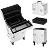 3 in 1 Rolling Makeup Train Case,Professional Cosmetic Trolley Large Storage with Keys Swivel Wheels,Makeup Travel Case,Salon Barber Case Traveling Cart Trunk for Make Up Hairstylists (Silver) view 3