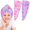 Basumee Microfiber Hair Towel Wrap for Kids 2 Pack Rapid Drying Hair Towel with Button Hair Turbans for Wet Hair Wraps Head Towel Wrap for Women and Girls, Pink Purple Butterfly view 1