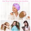 Basumee Microfiber Hair Towel Wrap for Kids 2 Pack Rapid Drying Hair Towel with Button Hair Turbans for Wet Hair Wraps Head Towel Wrap for Women and Girls, Pink Purple Butterfly view 2