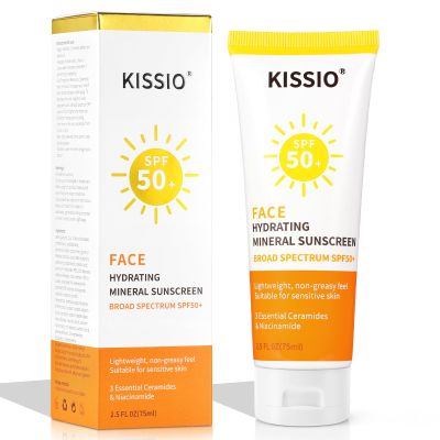 KISSIO Sunscreen For Face,with Zinc Oxide and Titanium Dioxide,Broad Spectrum Sunscreen,SPF 50,Hydrating Mineral,Non-greasy,Suitable for Sensitive Skin,2.5 FL OZ
