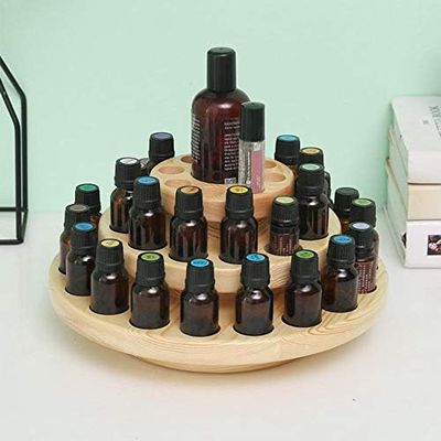 3 Layers Wooden Essential Oil Box, Storage Holds Organizer 39 Compartment Essential Oil Container, Aromatherapy Round Rotating Display Rack (#1)