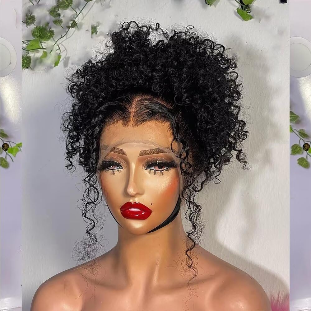 oulaer 360 Lace Brazilian Curly Human Hair Wig HD Transparent Lace Front Wig Pre Plucked Remy Hair 150% Density Natural Color Kinky Curly Human Hair Glueless Wigs with Baby Hair Bleached Knots 18inch