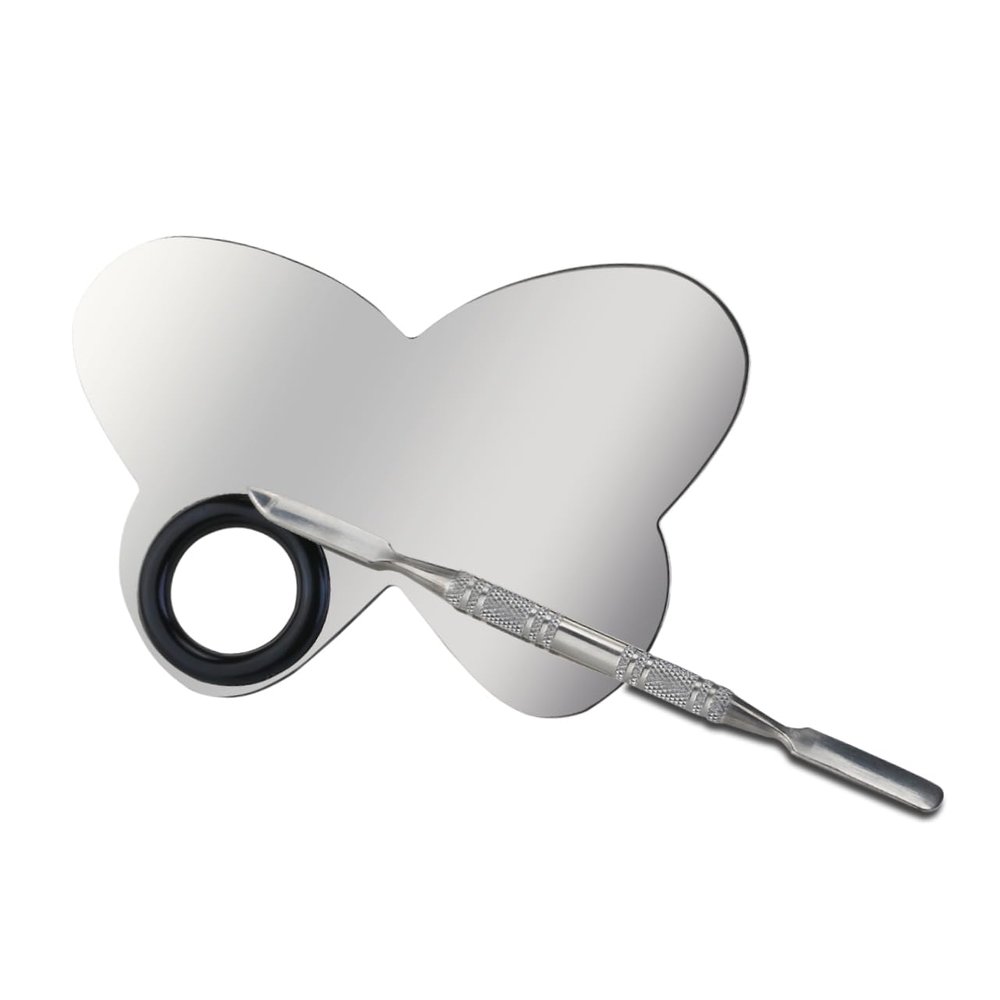 Angoily Stainless Steel Nail Art Palette with Spatula Professional Makeup Mixing Tool for Blending Foundation Pigments and Cosmetics Easy to Clean and Travel-friendly