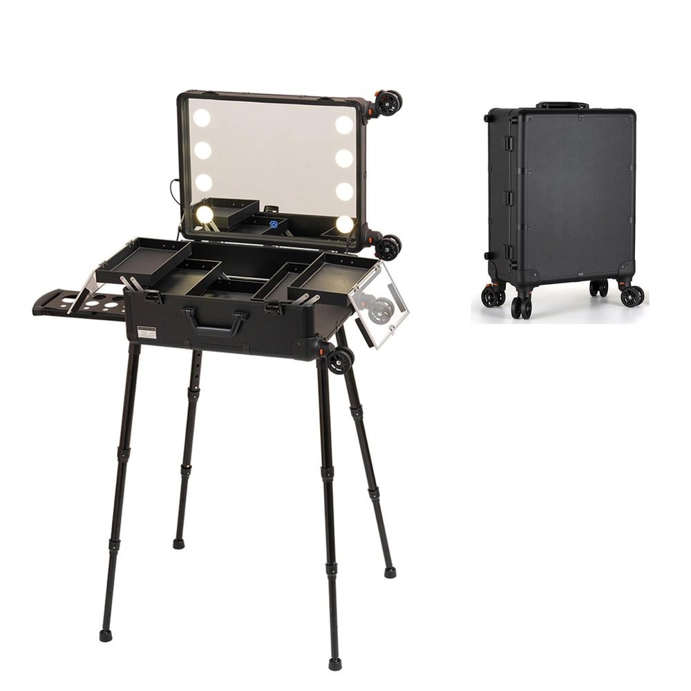 Makeup Train Case Travel Organizer Case Professional Cosmetic Storage Box Mirror for Makeup Artist Travel Case Makeup Train Case Accessories Organizer, Large Capacity Multifunctional (Size : C(with s