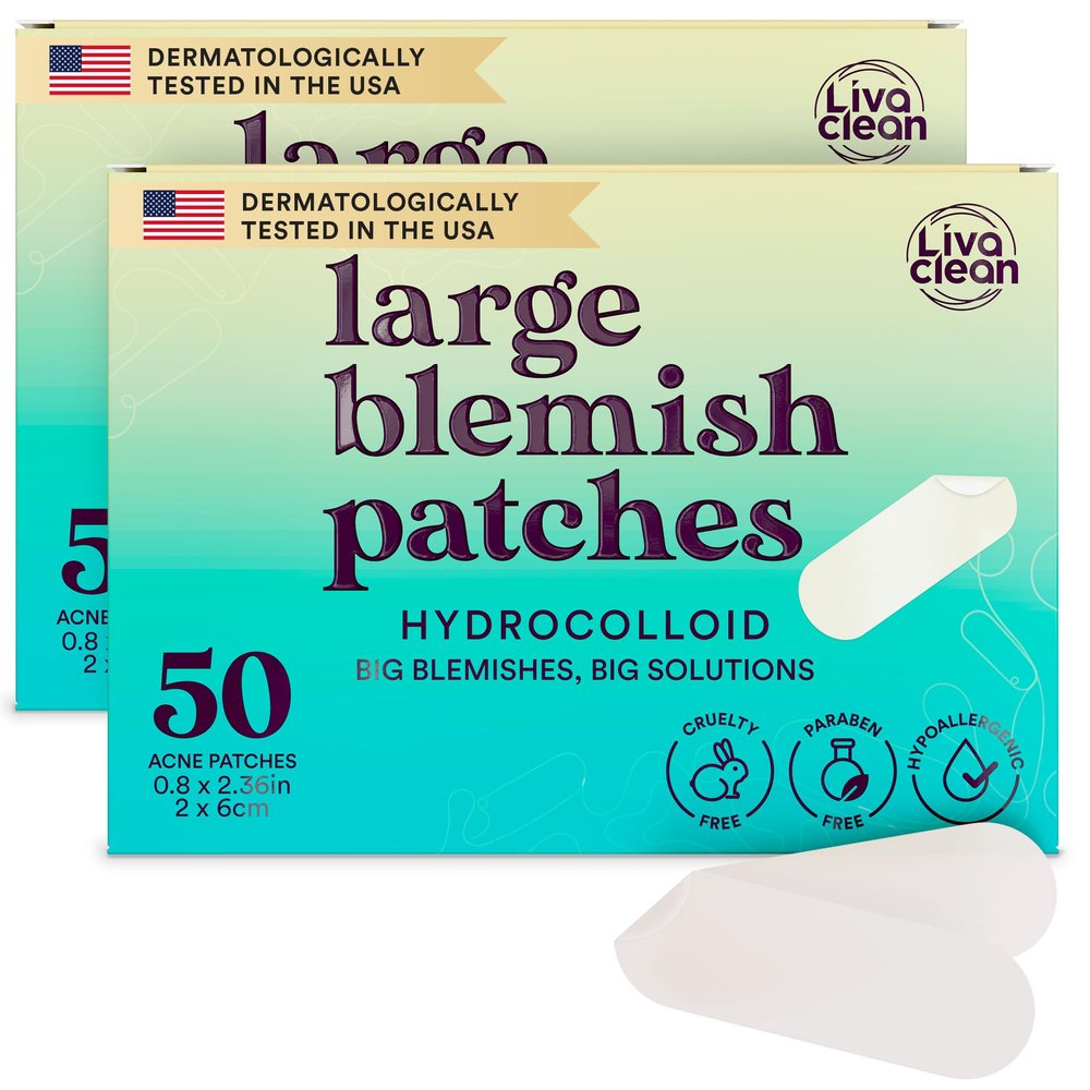 LivaClean LC  ,   Large Hydrocolloid Acne Patches - for Pore Spots Nose Face Cystic Pimple Zit Patch - Big Pimple Patches Hydrocolloid Bandages Strips Stickers Patch XL Large Acne