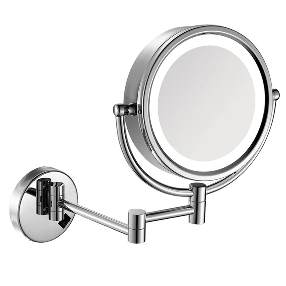 8.5 Inch Wall Mounted LED Lighted Makeup Mirror with Magnification, Chrome Finish Double Sided Shaving Vanity Mirror, Plug Powered,5X (Color : 7X)