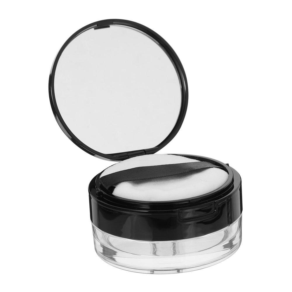 Angoily Portable Makeup Powder Container with Mirror and Puff Travel-friendly Loose Powder Box for Daily Use Lightweight Plastic Cosmetic Case