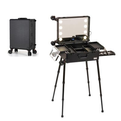 Makeup case with Light up Mirror, Makeup Train Case Cosmetic, Makeup Storage Organizer, Rolling Makeup Case Cosmetic Travel Trolley Storage, Large Capacity Cosmetic Organizer Bags (Size : A(with shel