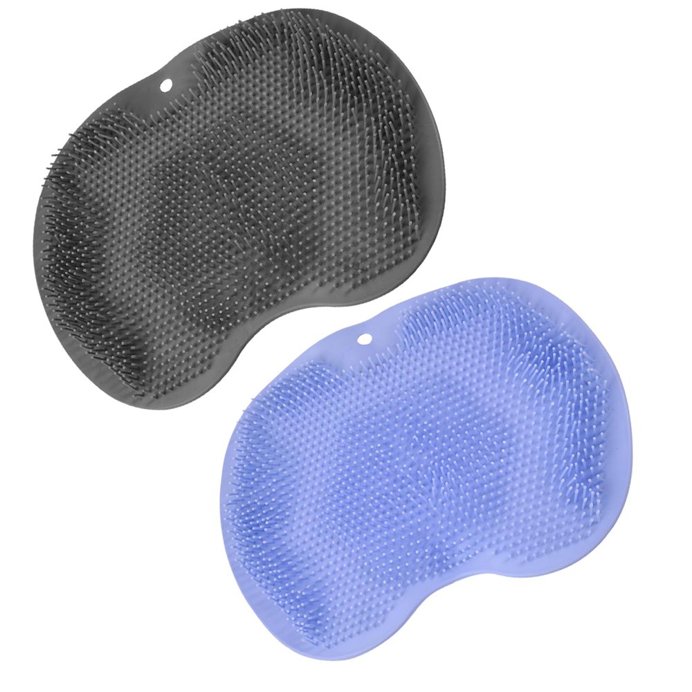 2PACK Shower Foot Scrubber Mat,Wall Mounted Back Scrubber Silicone Bath Massager Cushion Brush with Non-Slip Suction Cups,Foot Scrubber for Use in Shower for Improve Skin Exfoliation(Grey&Blue)