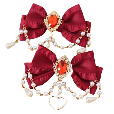 TTYAO REII Hair Bow Clips for Women 2Pcs Yarn Bowknot Duckbill Clip with Pearl Tassels Hair Accessories for Girls Birthday Gifts (Wine Red)