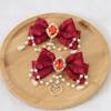 TTYAO REII Hair Bow Clips for Women 2Pcs Yarn Bowknot Duckbill Clip with Pearl Tassels Hair Accessories for Girls Birthday Gifts (Wine Red) view 3