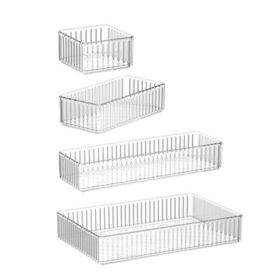 4pcs Clear Makeup Organizer for Vanity, Desk Organizer, Lipsticks, Beauty Supplies, Nail Care, Skincare, Ideal for Dresser and Bathroom Countertops