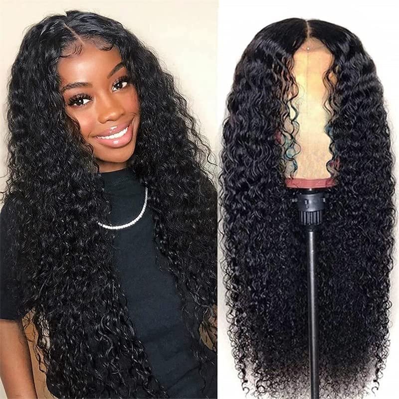 mdgfge Water Wave Lace Front Wigs Pre Plucked Human Hair Transparent Wave Frontal Wigs Glueless Curly Wigs for Black Women Brazilian Virgin Remy Hair 180 Density Curly Natural Color (26 Inch)