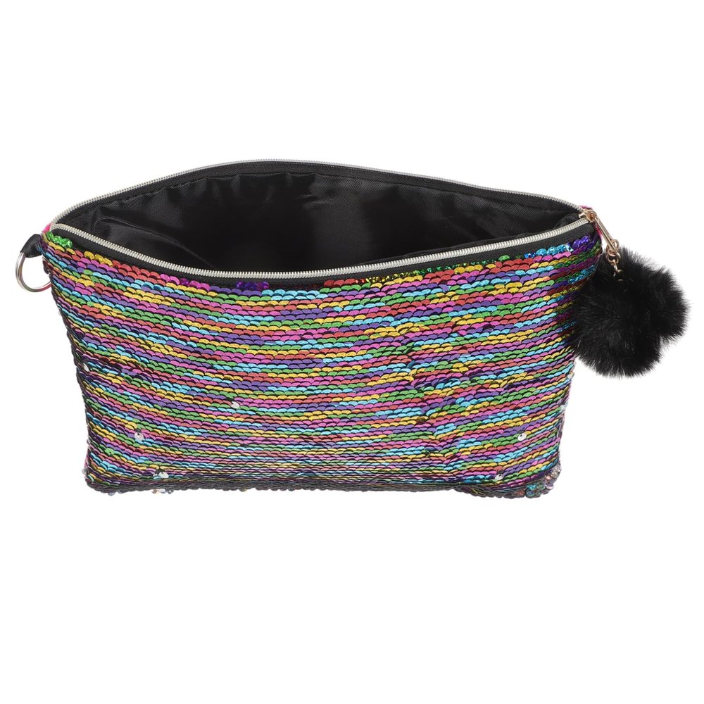 Angoily Sequined Cosmetic Bag for Women Multifunctional Mermaid Pencil Case Coin Purse Fashionable Travel Makeup Organizer Purple Light Green