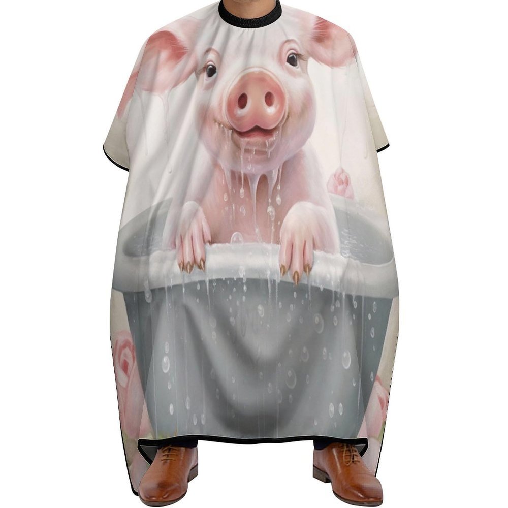 Pink Pig Cute Professional Barber Cape,Polyester Hair Cutting Salon Cape,Water And Stain Resistant Apron,Cutting Hair Beard Hairdressing Cape Anti-Static Haircut,56.766.9 Inch (1 Pack)