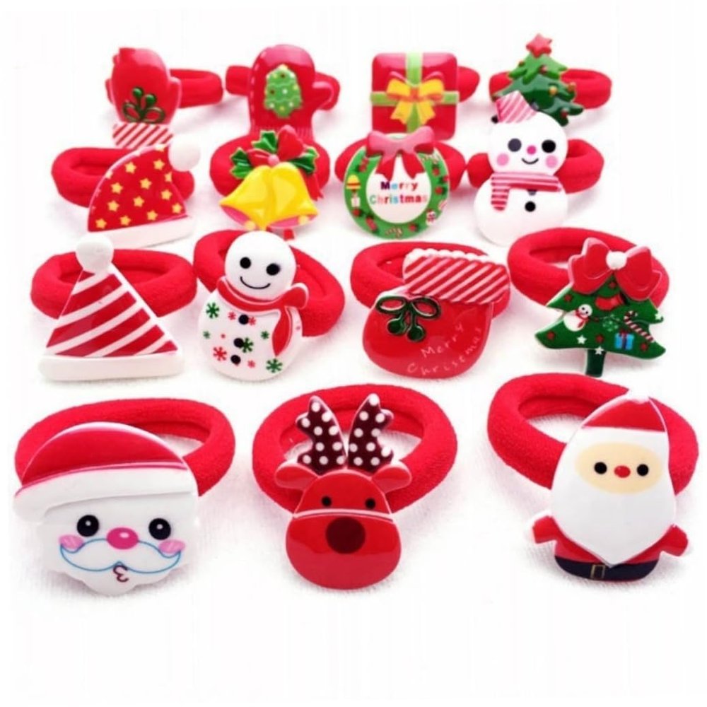 10Pcs Children's Cute Christmas Hair Rope Santa Elk Hairpins Rubber Band Hair Rope Hair Accessories for Girls