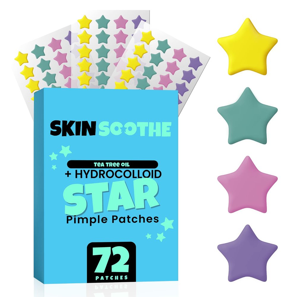 SkinSoothe Star Pimple Patches (72 Count) - Acne Healing Hydrocolloid Cute Face Stickers with Soothing Tea Tree Oil for Quick Blemish Relief and Skin Recovery - Gentle and Effective Pore Cleansing