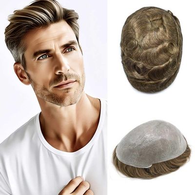Healthlif Toupee For Men 0.04mm Mens Toupee Ultra Thin Skin Hair Pieces Prosthesis Replacement System For Men 100% Human Hair Mens Hair System V-loop8x10Light density#1810 18# MEDIUM BLONDE+10% GREY