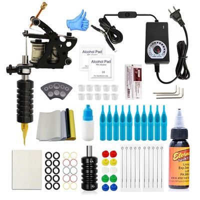 Small tattoo machine flower arm cutting and fogging coil machine kit Including power supply black tattoo ink Complete professional tattoo equipment kit